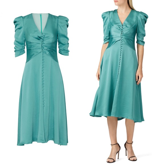 Jonathan Simkhai Ruched V-Neck Button Dress 8 - Picture 3 of 12